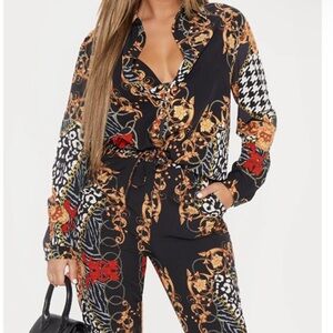 Pretty Little Thing - Black Mixed Print Oversized
Satin Shirt